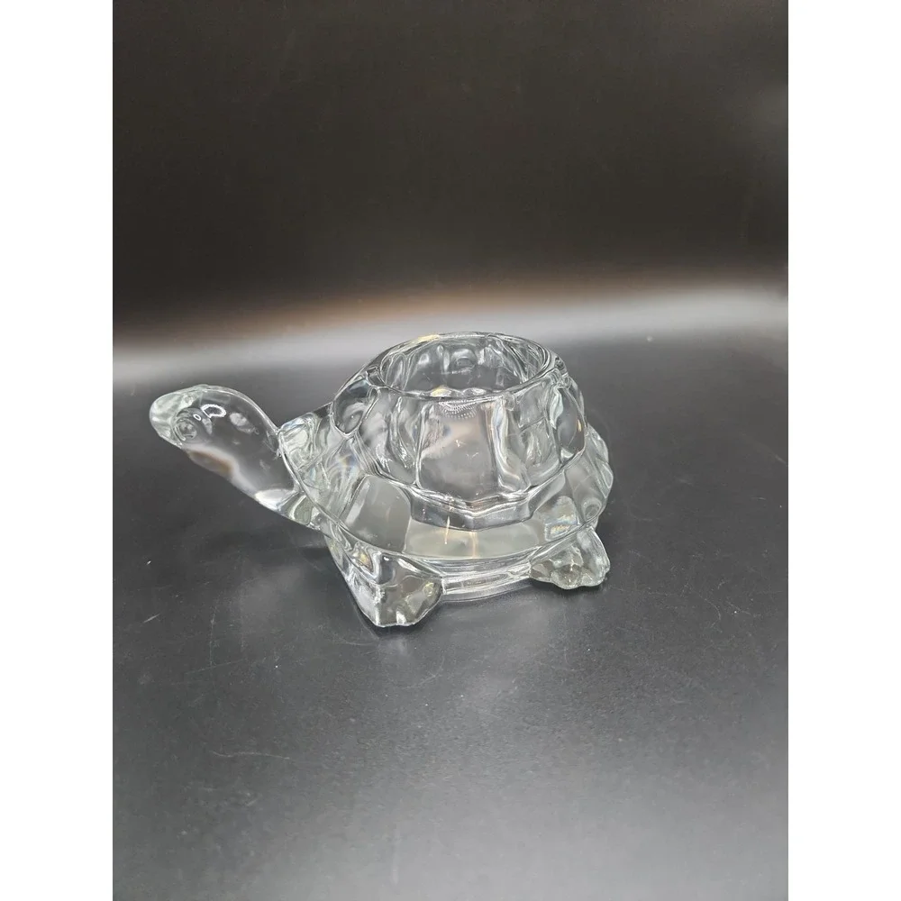 Vintage Indiana Glass Clear Crystal Large Turtle‎ Votive Candle Holder 6.5